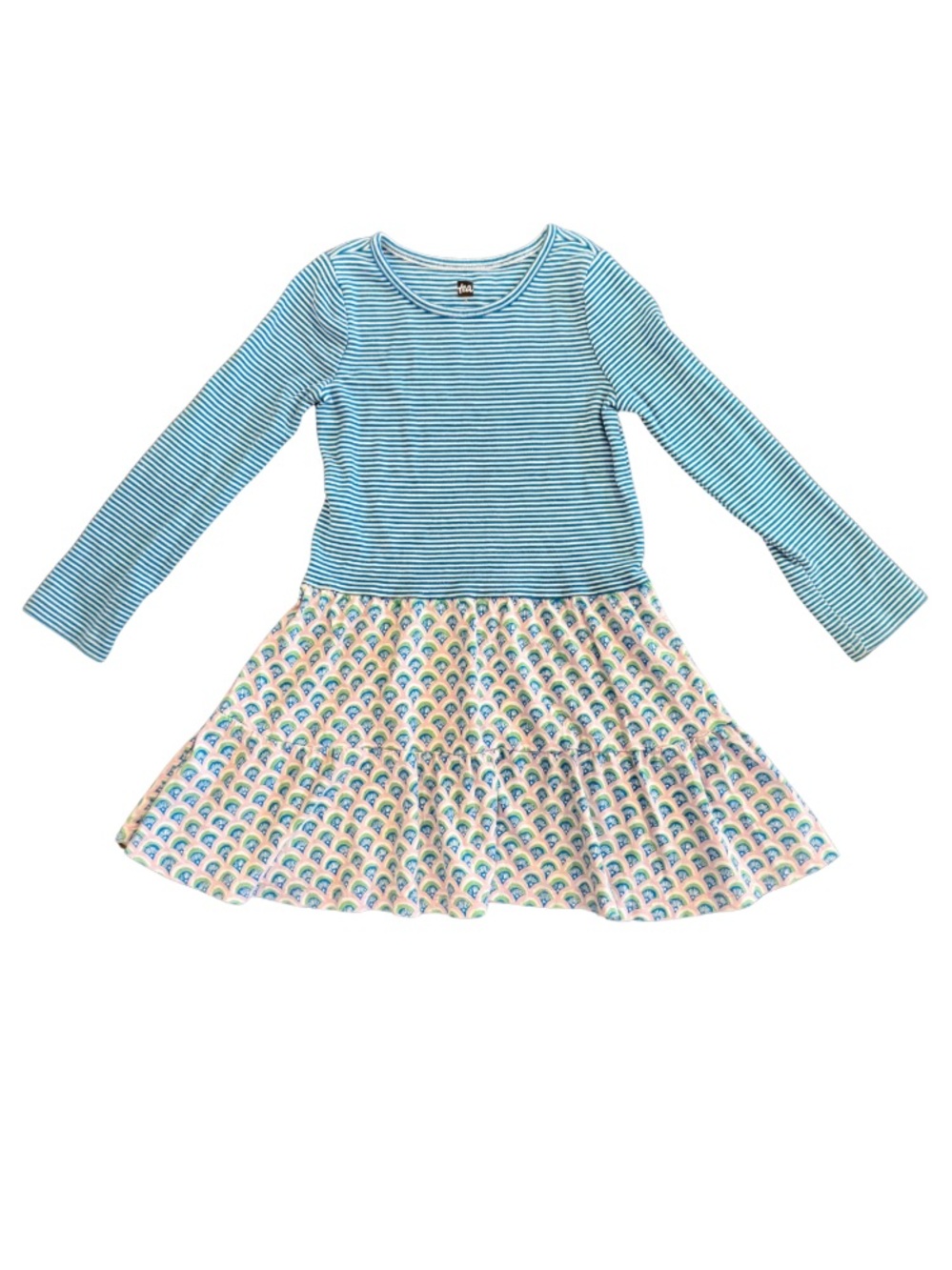 Tea Collection Girls Blue Stripe & Pink Pattern Twirl Dress Size 6 💙✨